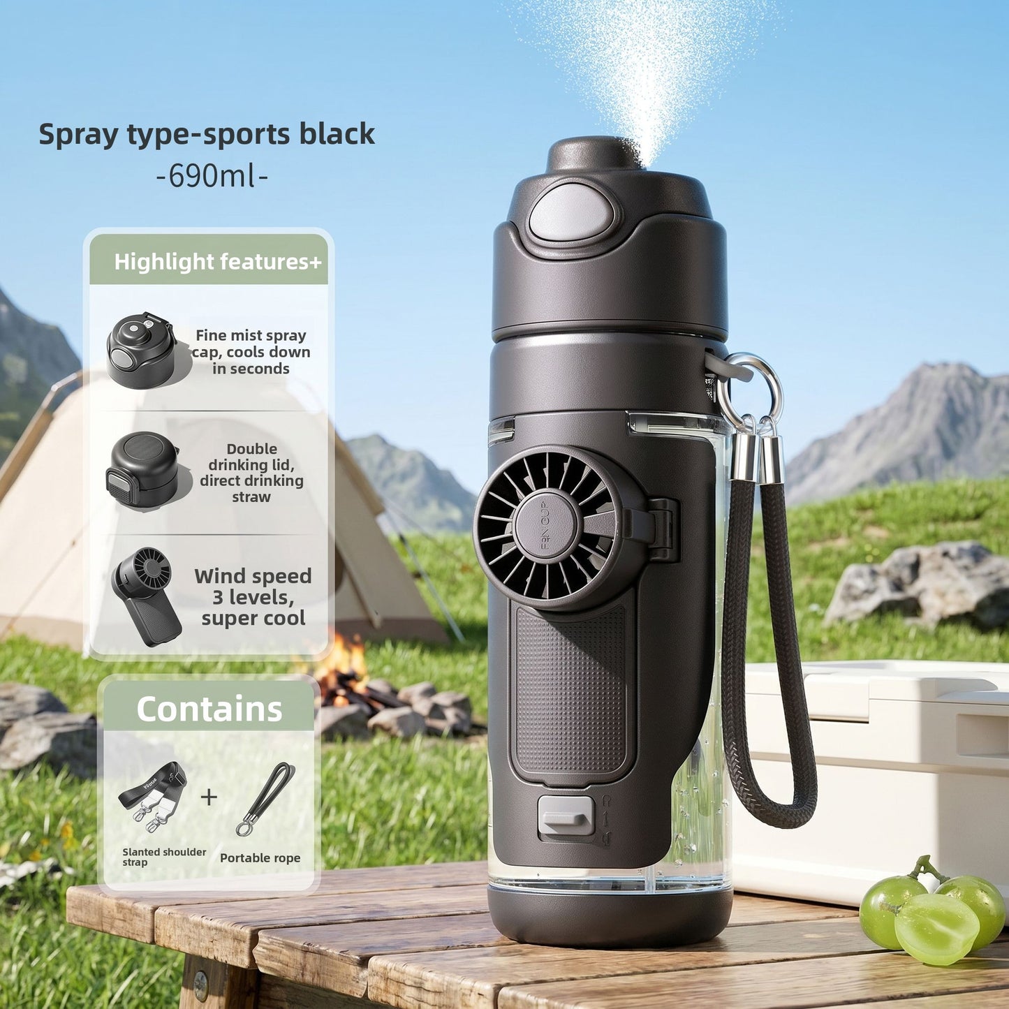 Summer spray straw water bottle