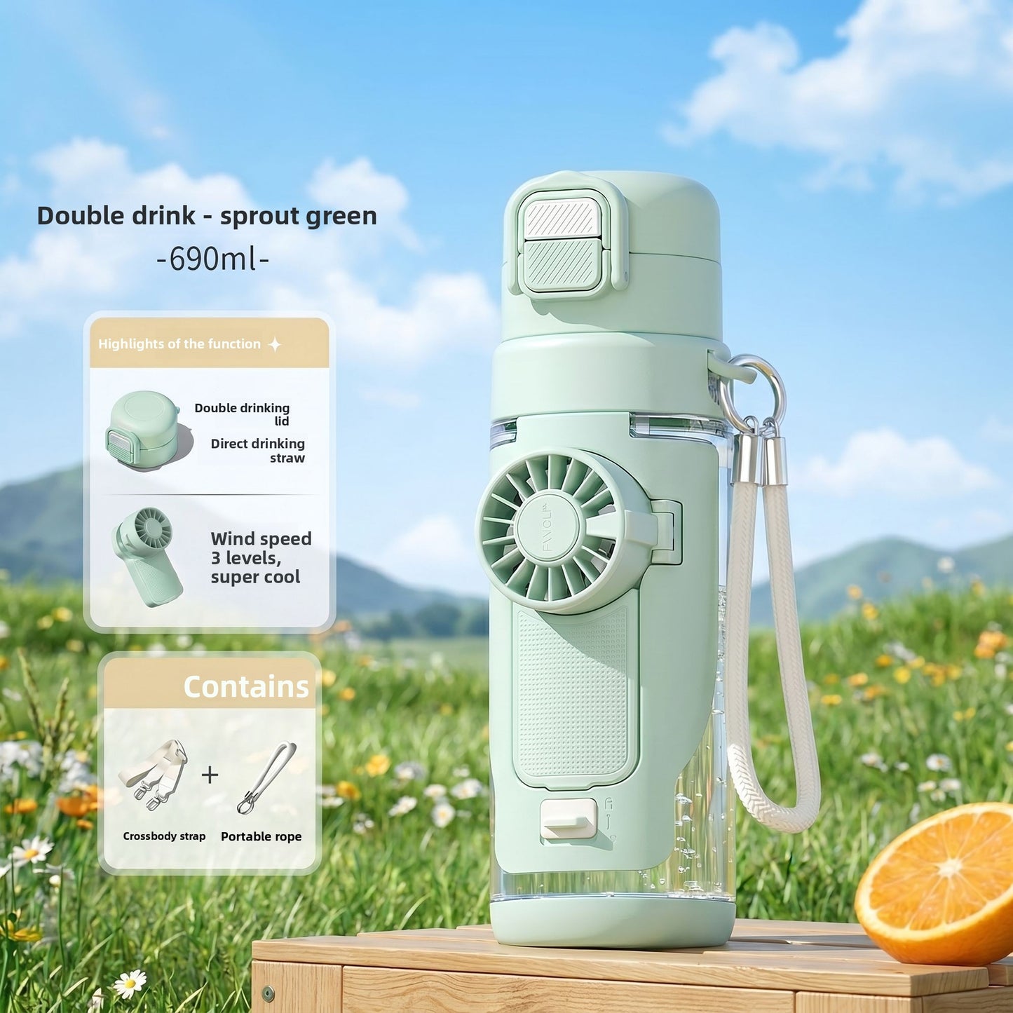 Summer spray straw water bottle