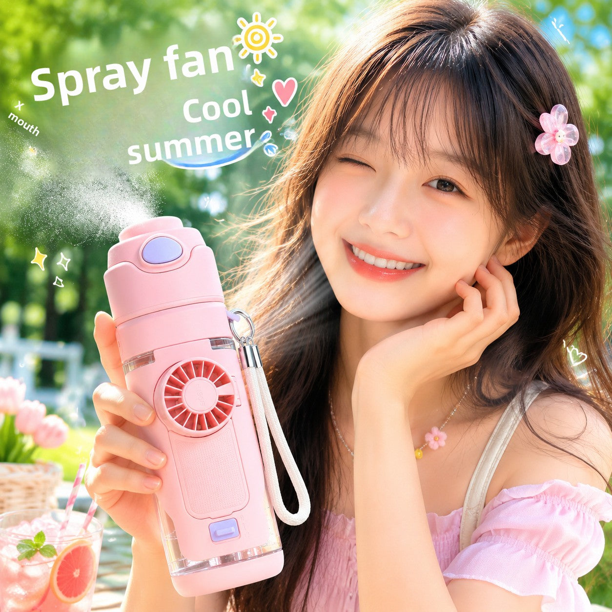 Summer spray straw water bottle